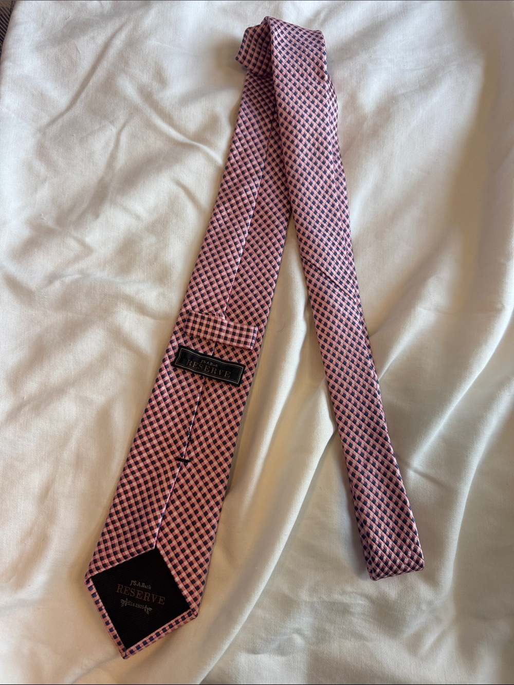 Jos. A. Bank Pink and Navy Micro-Check Silk Tie